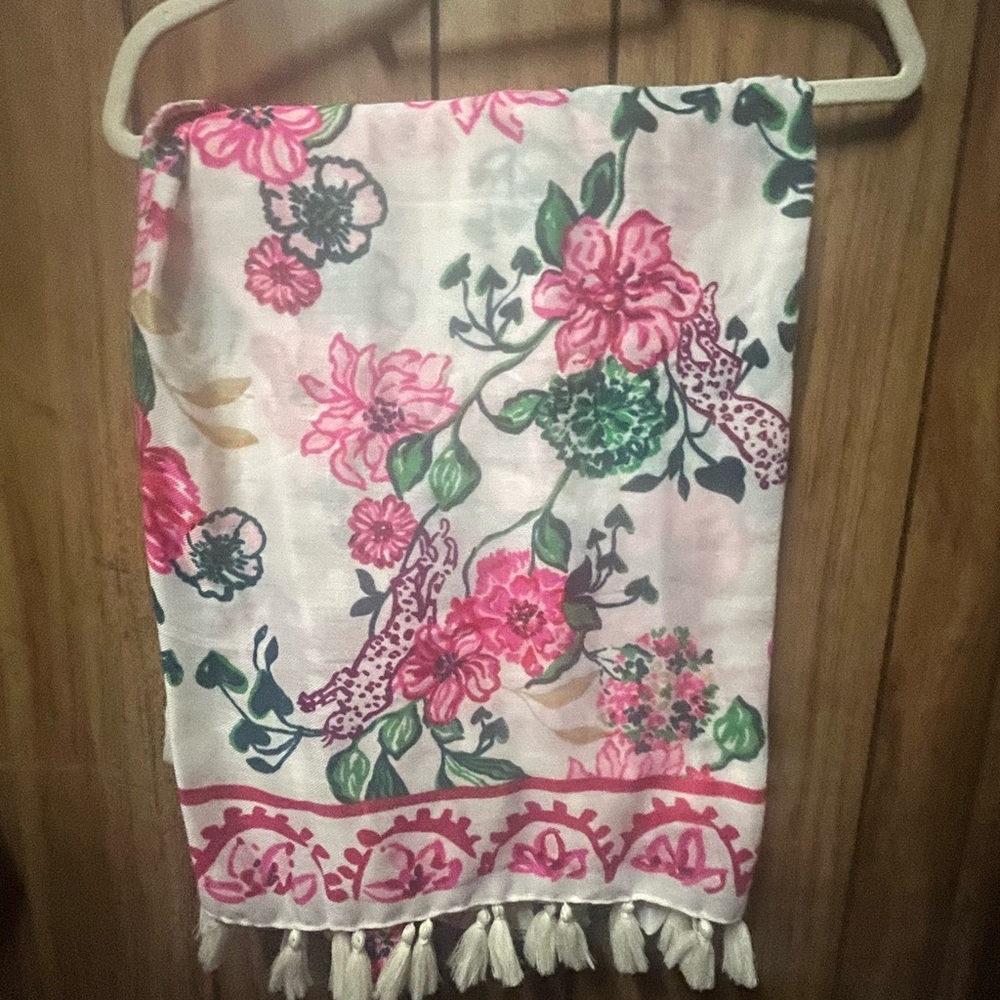 Lilly Pulitzer Pink and Green Floral Scarf